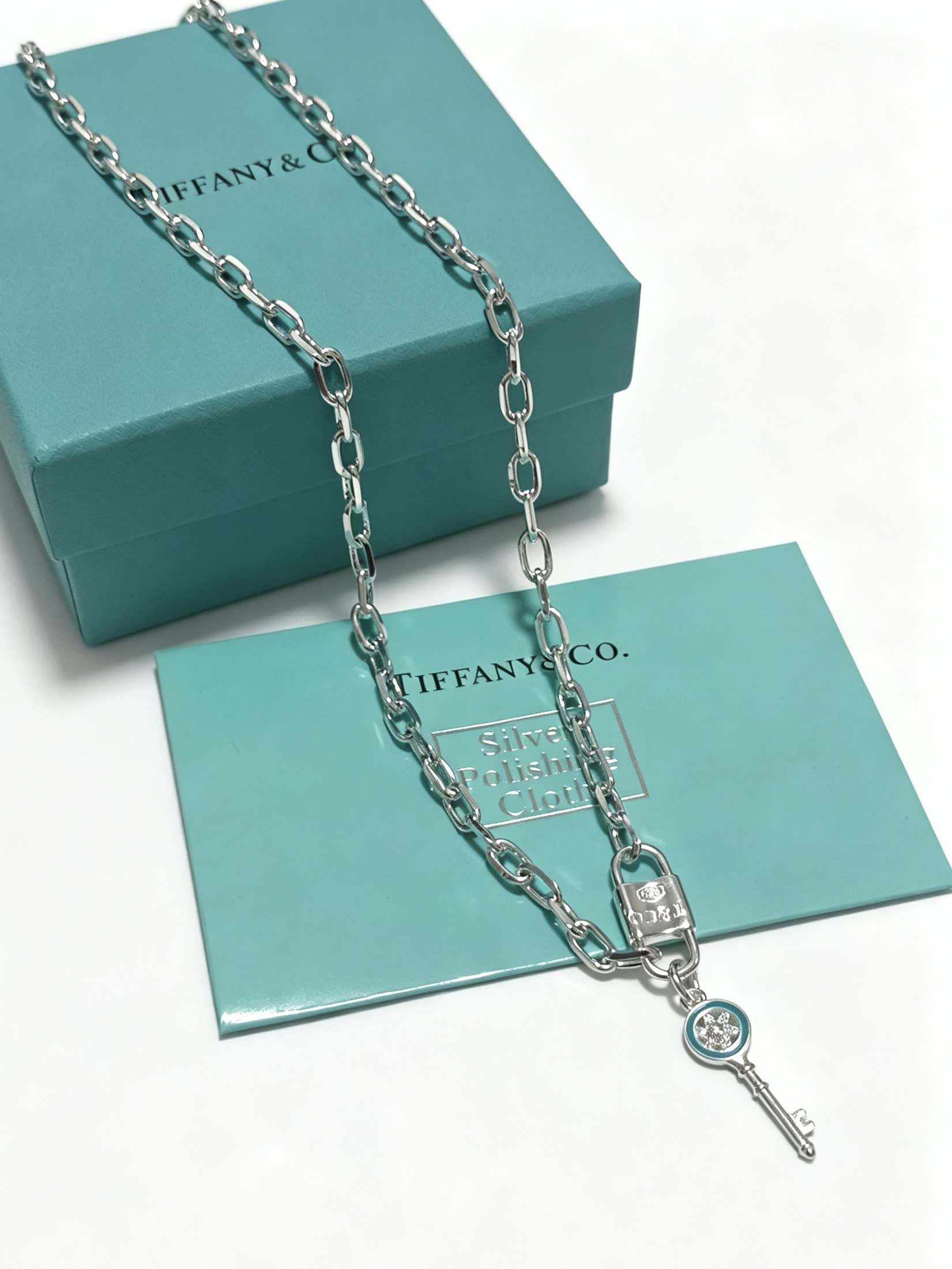 Tiffany & Co. Sterling Silver Lock and Key Pendant Necklace